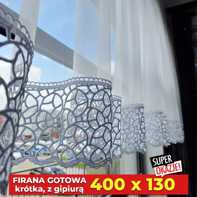 Firana gotowa z gipiurą 400x130 MARIOLA (limitowana kolekcja) - na karnisz 150-260cm